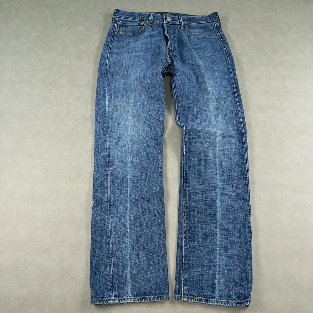 Levi 501 Jeans Mens 31x32 Blue Denim Button Fly Straight Leg Faded (Fits 30x30)